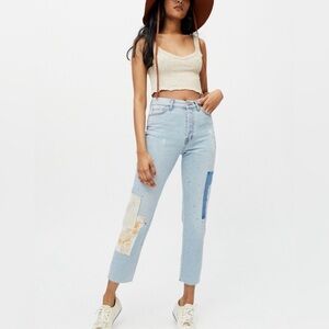 BDG|Urban Outfitters High Rise Slim Straight Floral Patchwork light wash Jeans•